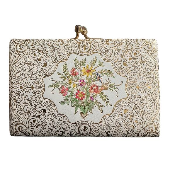 Exquisite Vintage Italian Leather Coin Purse: Gilded Garden Charm - Picture 1 of 8